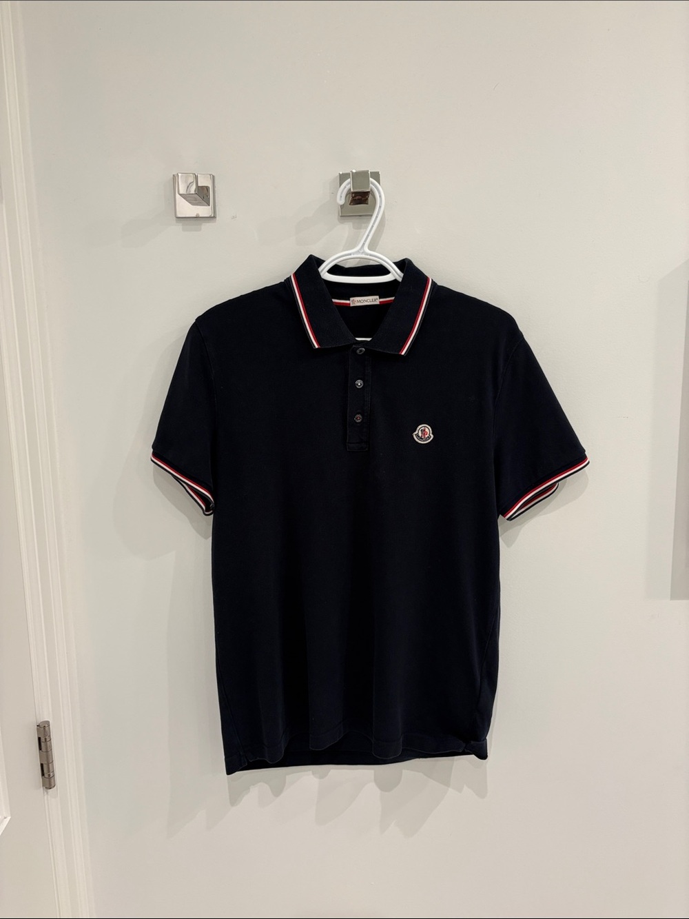 Moncler Navy Polo with Red & White Trim